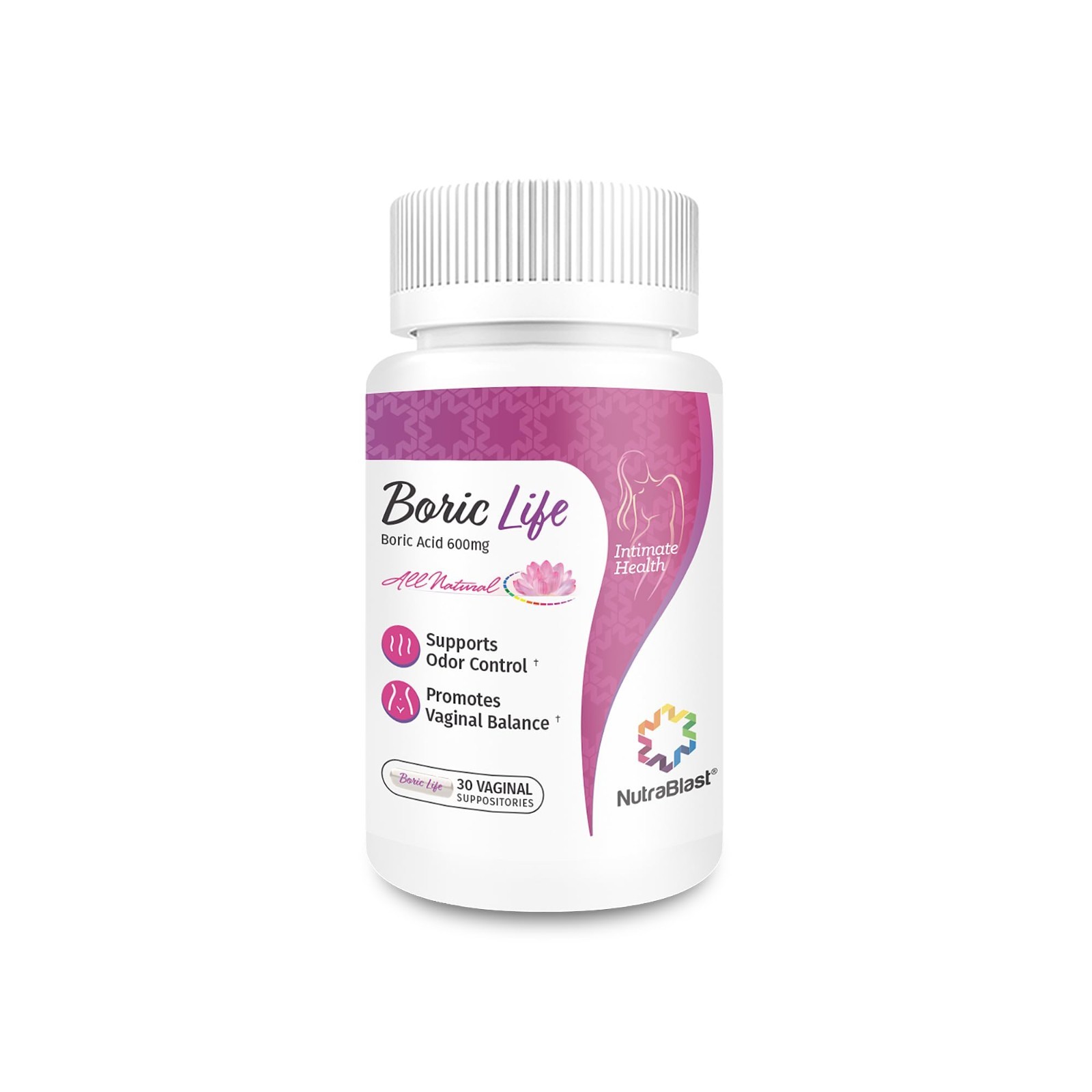 NutraBlast Boric Life Vaginal Suppositories 600mg | Supports Odor Control