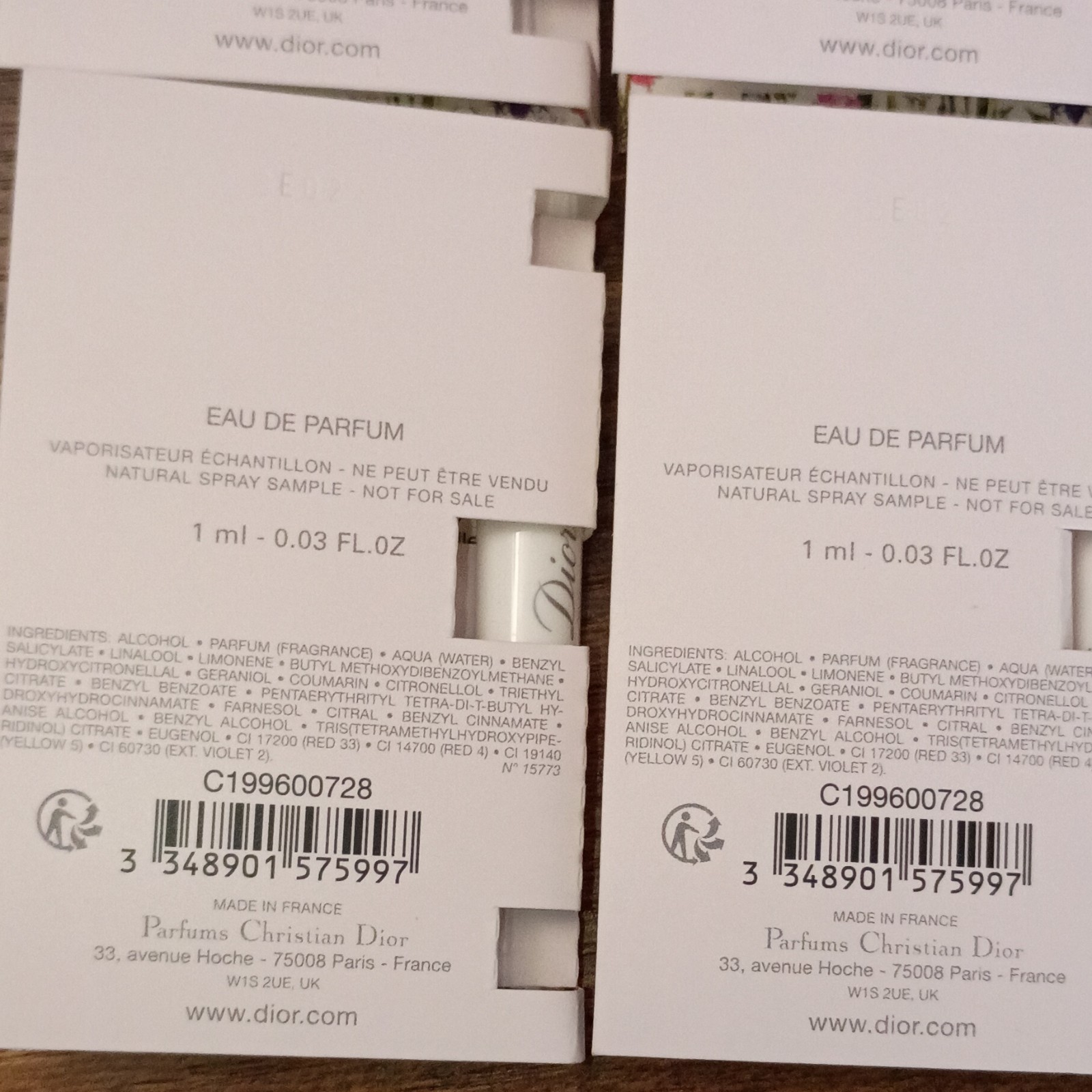 4pk Dior Miss Dior Eau de Parfum Spray Sample Size 1 ml / 0.03 fl oz