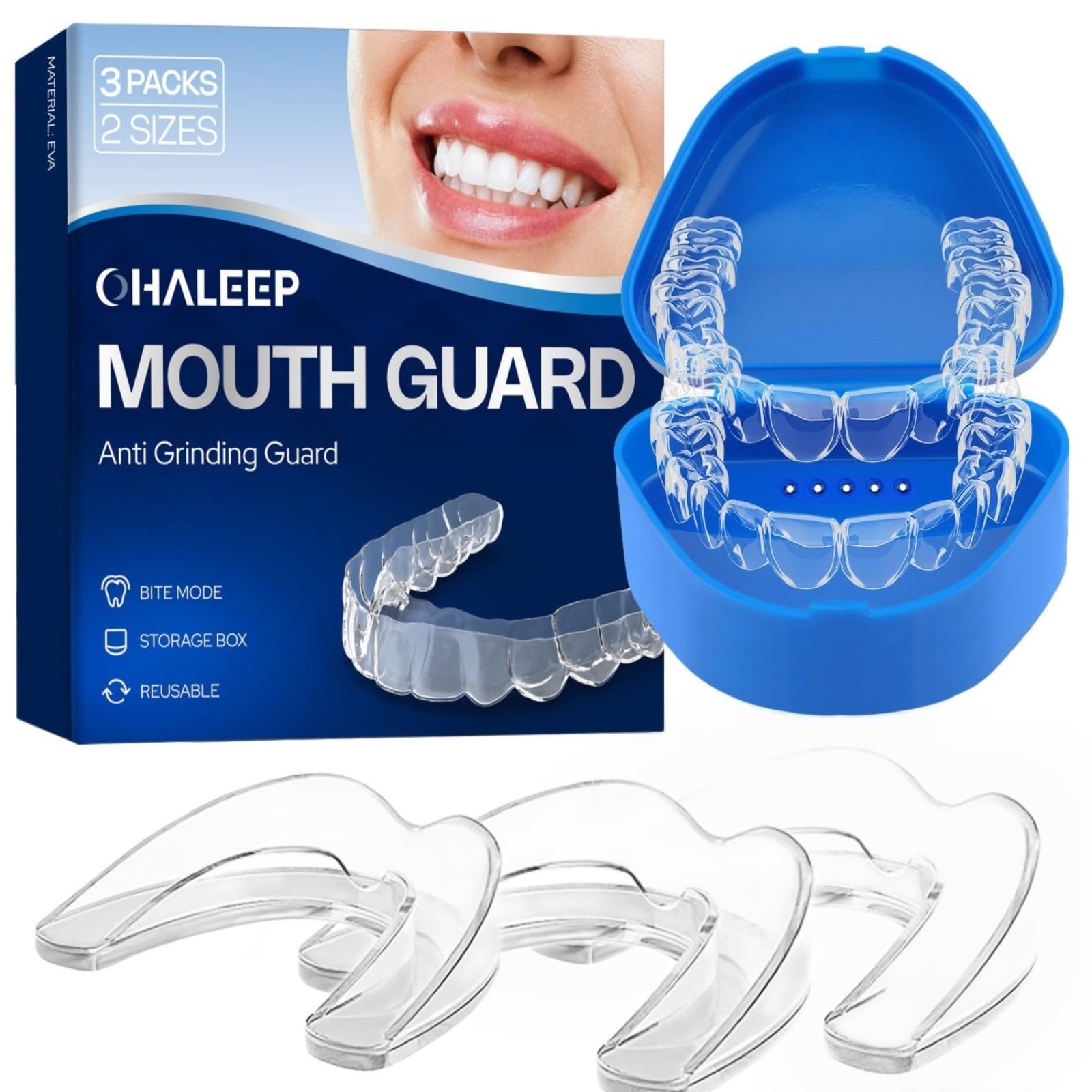 OHALEEP Anti Grinding Guard for Clenching Teeth at 1.9*2.2in+2*2.4in, Clear