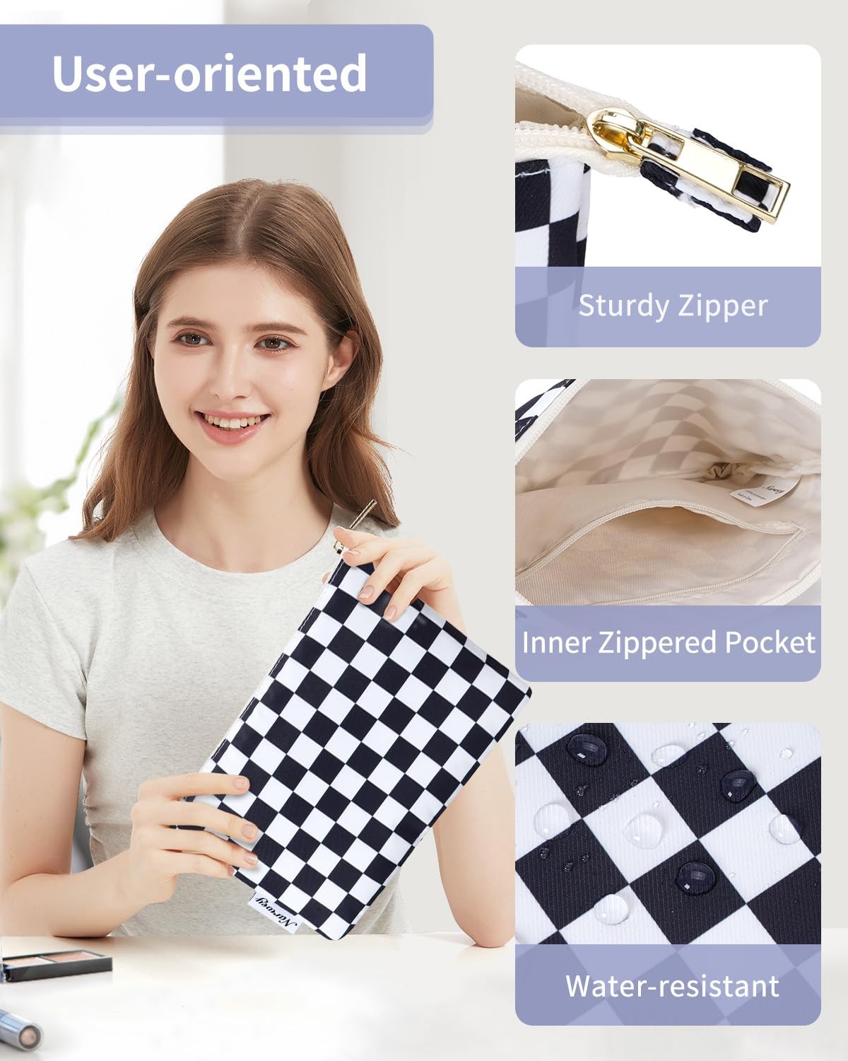 Narwey Small Checkered 9x 6.5x 1.6 in/ 23x 16.5x 4cm, AB-Black Checkerboard