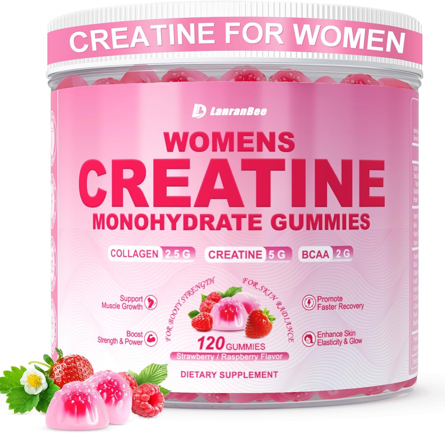 Creatine for Women, Creatine Monohydrate Gummies with Collagen, BCAA, L-Carnitin