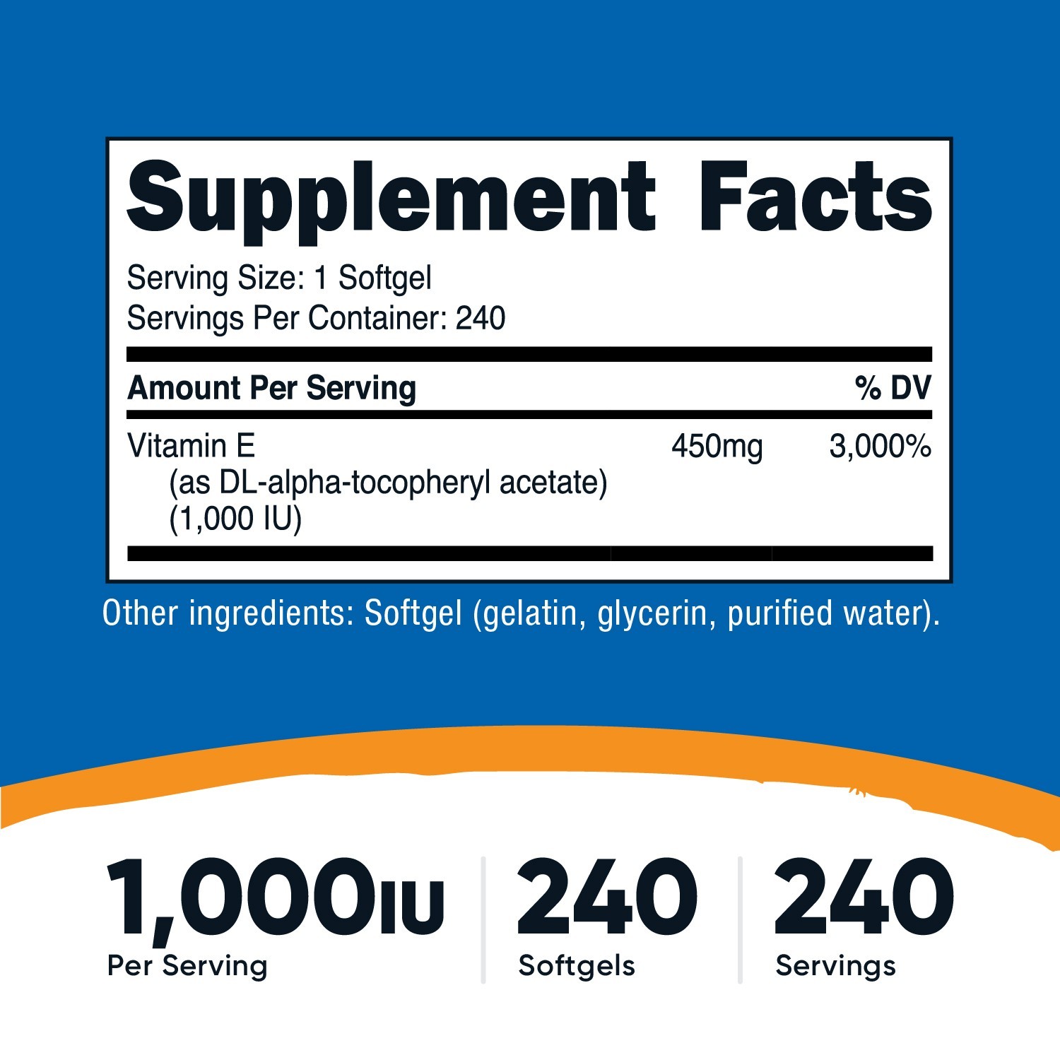 Nutricost Vitamin E 450mg (1,000 IU) 240 Softgels – GMO-Free, Gluten-Free