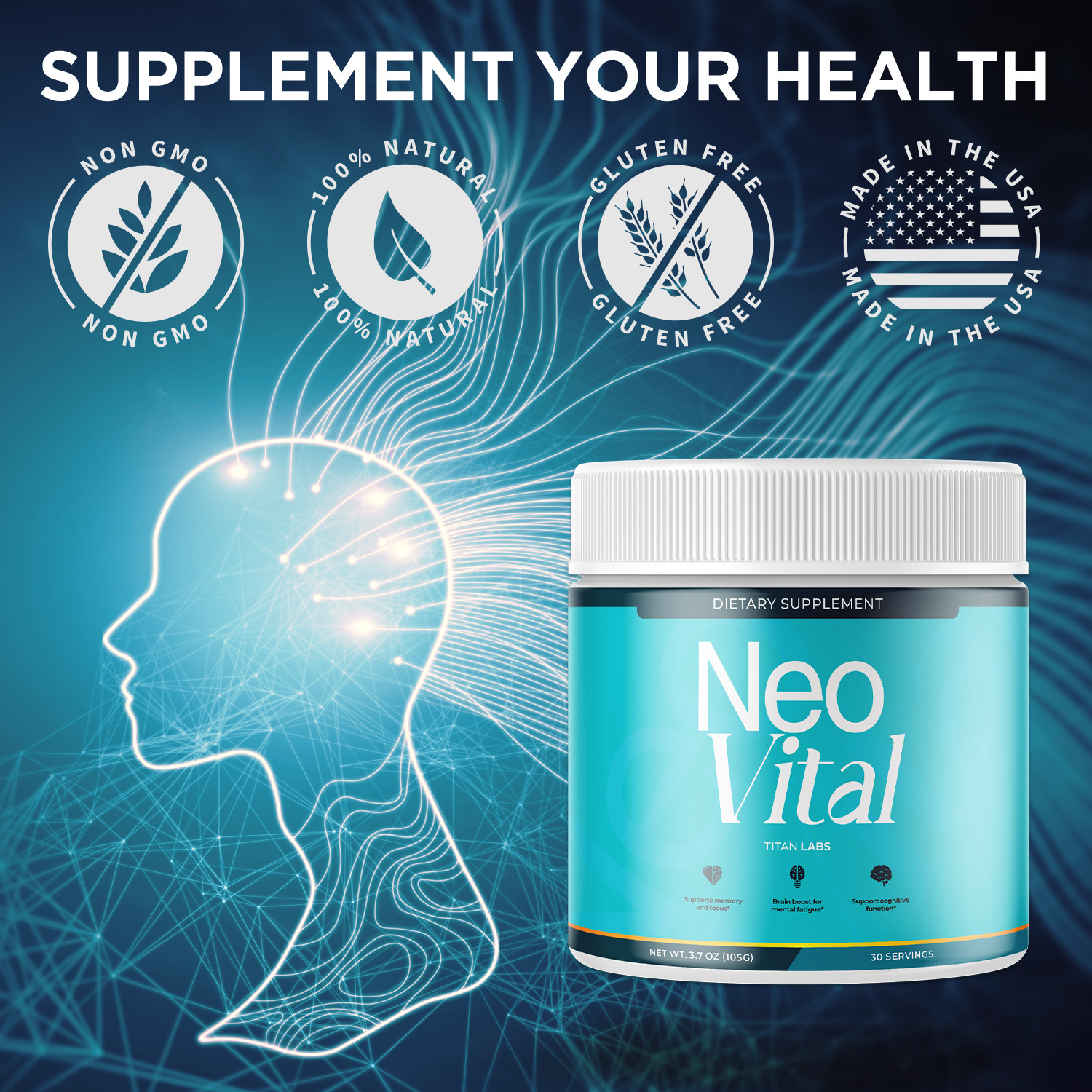 (5 Pack) Neo Vital Powder All Natural Brain Support Formula NeoVital 150 Serving