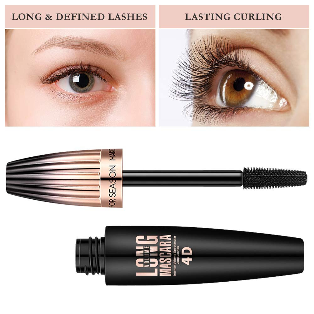 4D Silk Fiber Lash Mascara, Waterproof Long Lasting Mascara Black Volume and Len