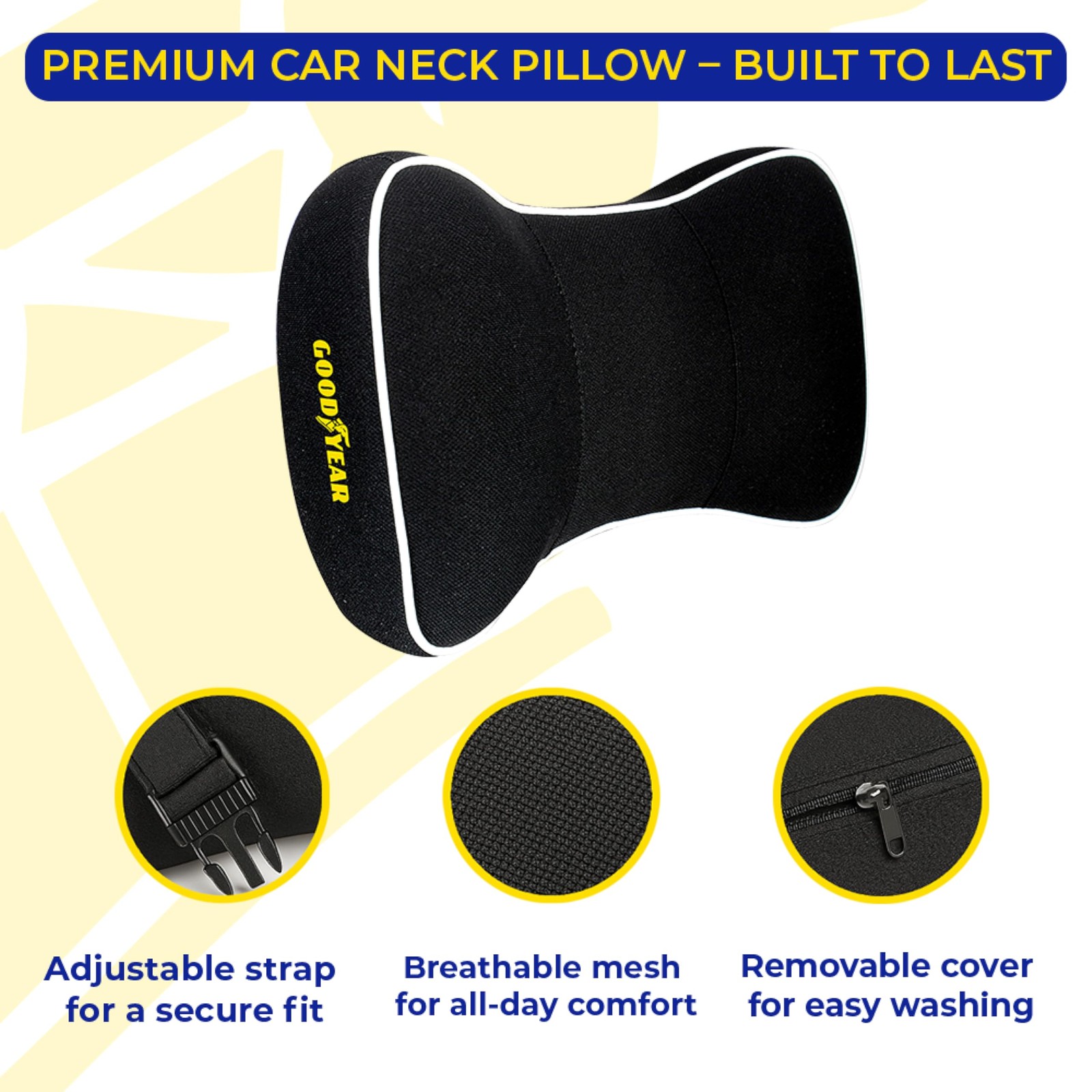 Car Neck Pillow 7.25″ X 12.25″ X 4.25″ Soft Memory Foam Headrest – Pain Relief