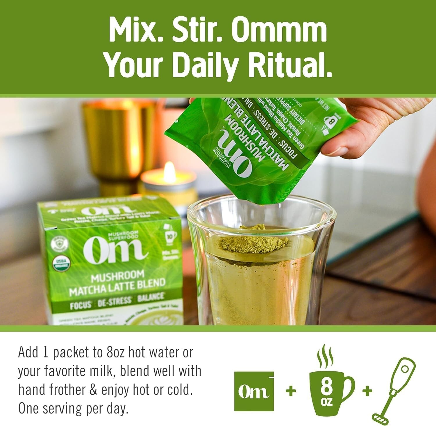 Om Mushrooms Mushroom Matcha Latte 10 Pack Superfood