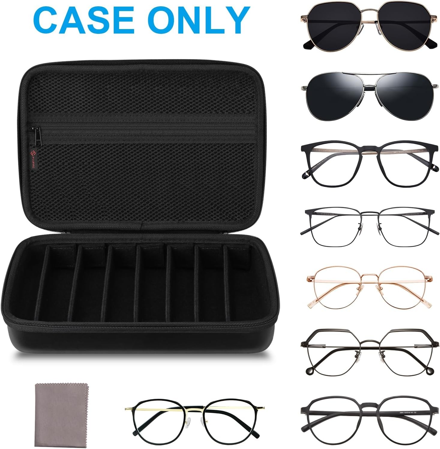 Travel Sunglasses Organizer Case with 8-Slot Adjustable Compartments Men Women