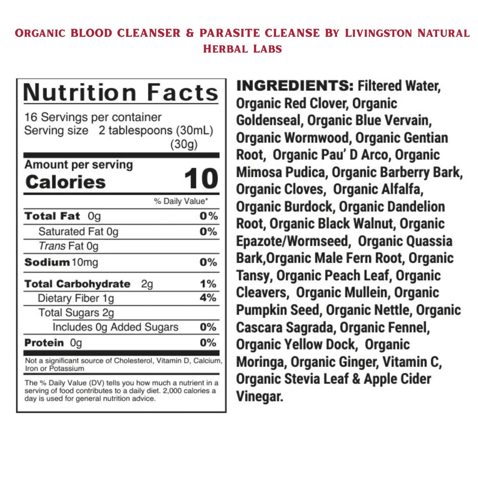 Organic BLOOD CLEANSER & PARASITE CLEANSE By Livingston Natural Herbal Lab