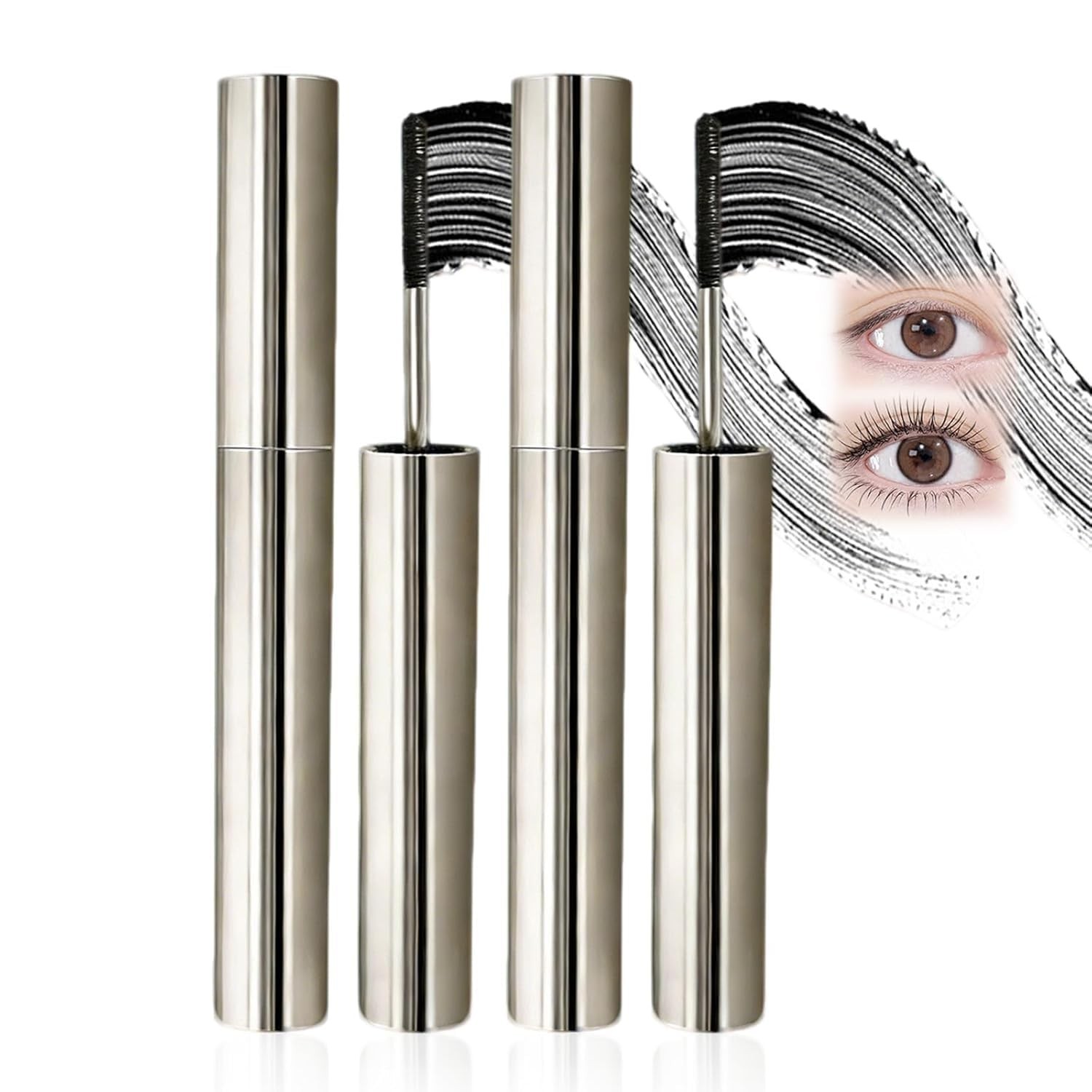 2 stick Mascara Black,Iron Wand Waterproof With Metal Brush