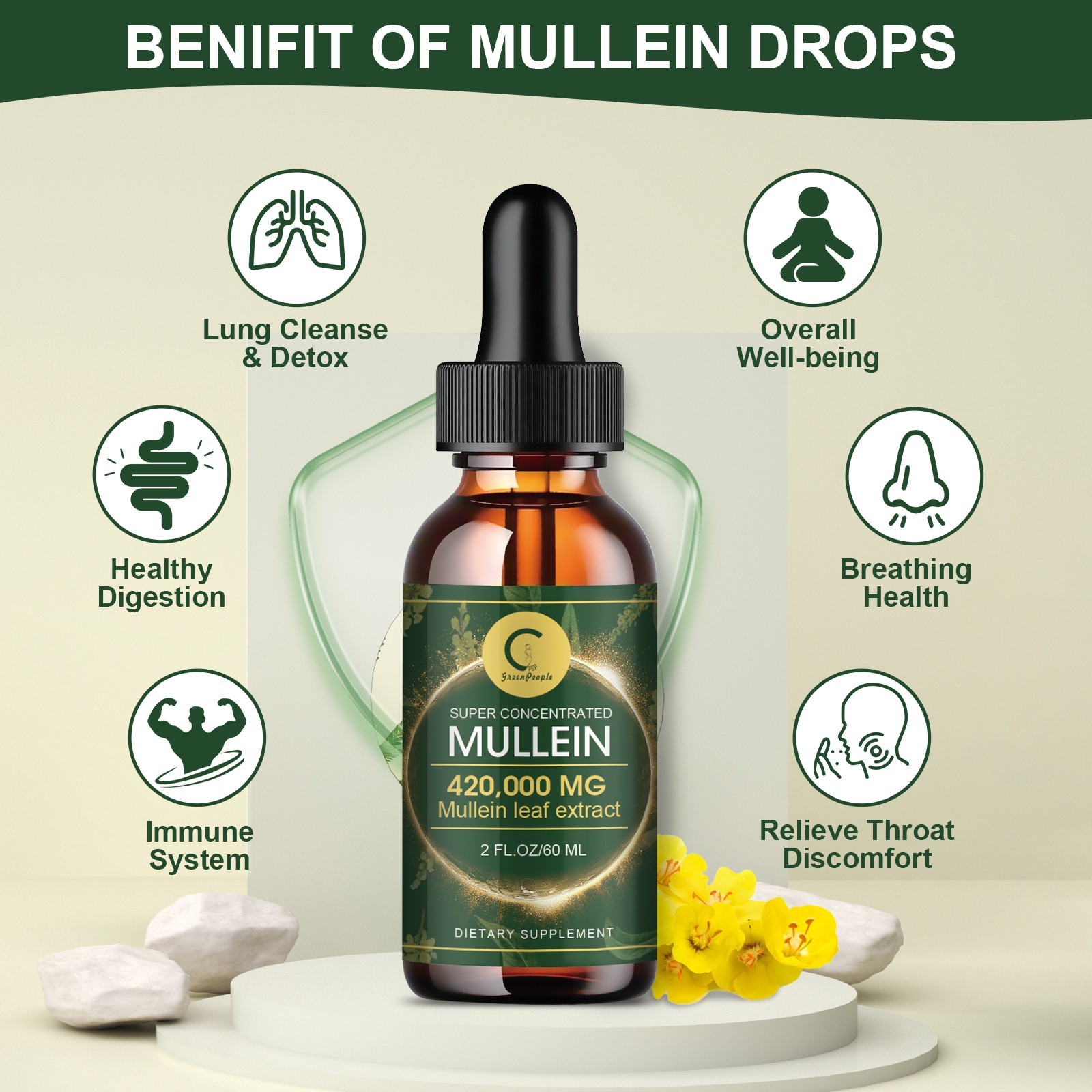 Natural Mullein Drops for Lungs, Detox and Cleanse Mullein Extract Supplement