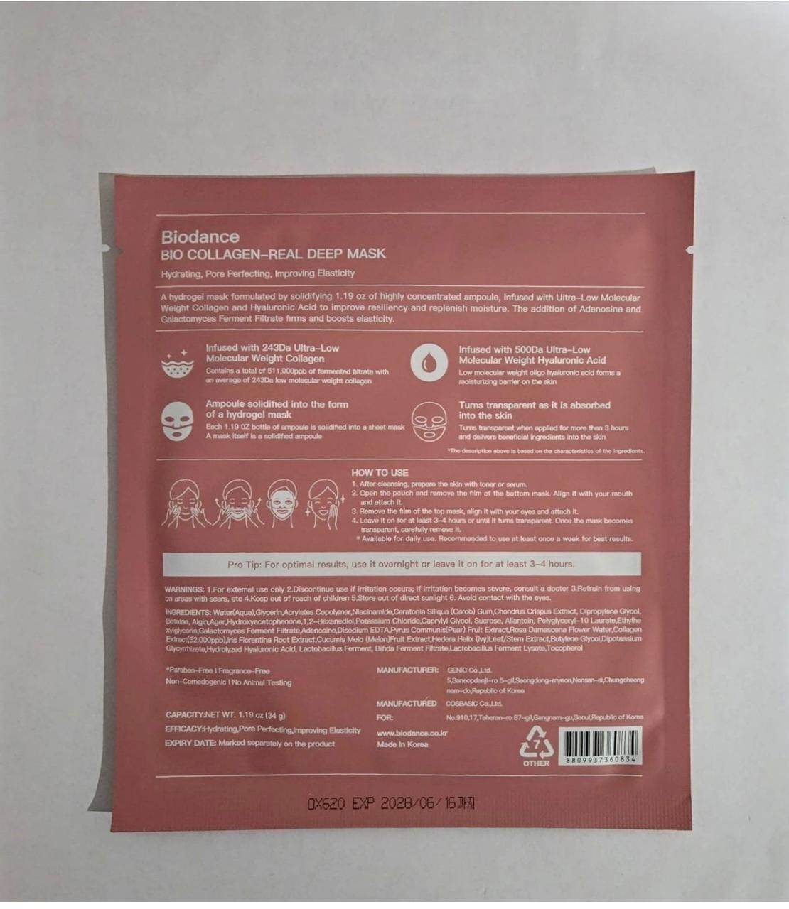 BIODANCE Bio-Collagen Real Deep Mask, Hydrating Overnight Hydrogel Mask 4 Sheets