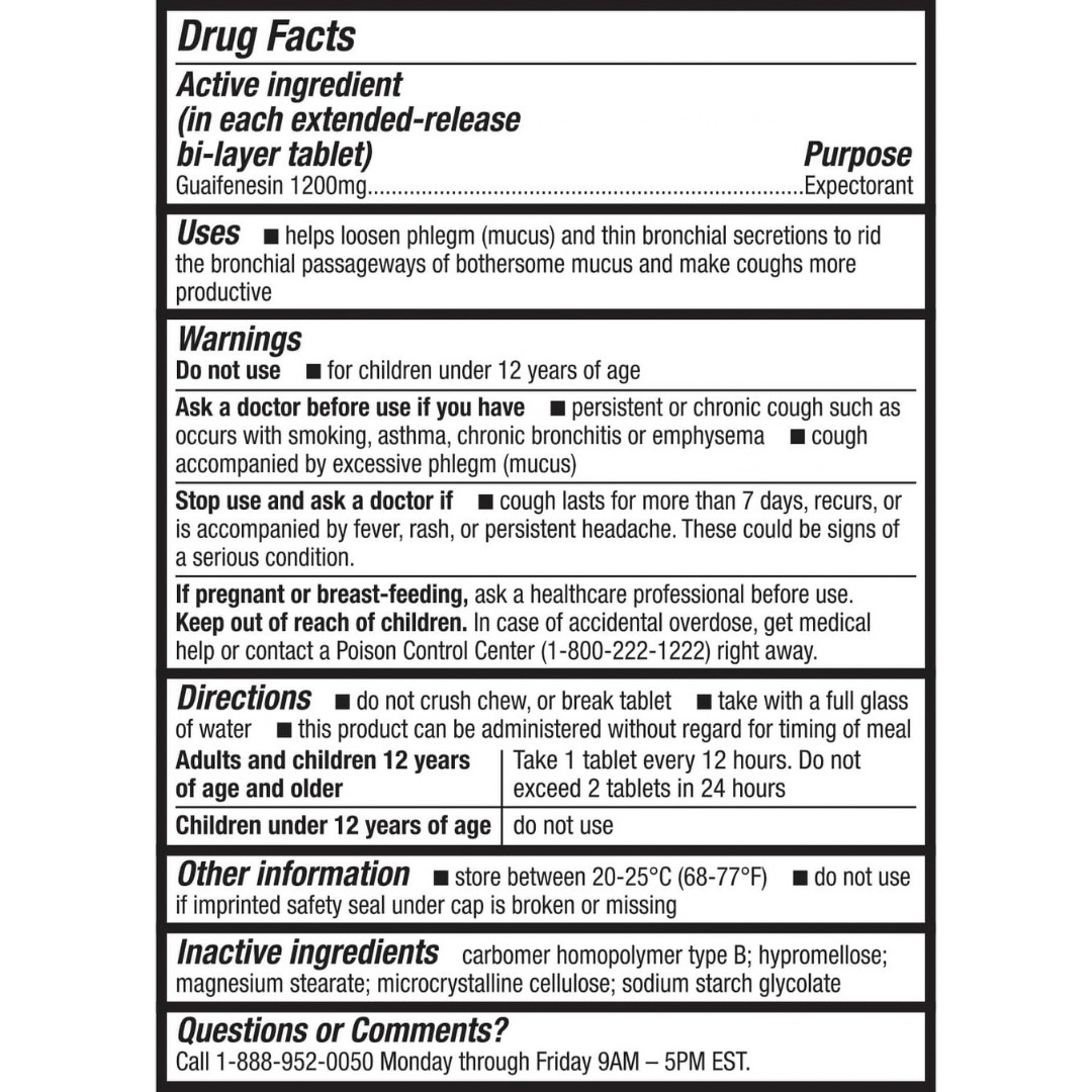 Mucus Relief | Guaifenesin 1200 Mg | NO Benzene |100 Tablets | Maximum Strengt