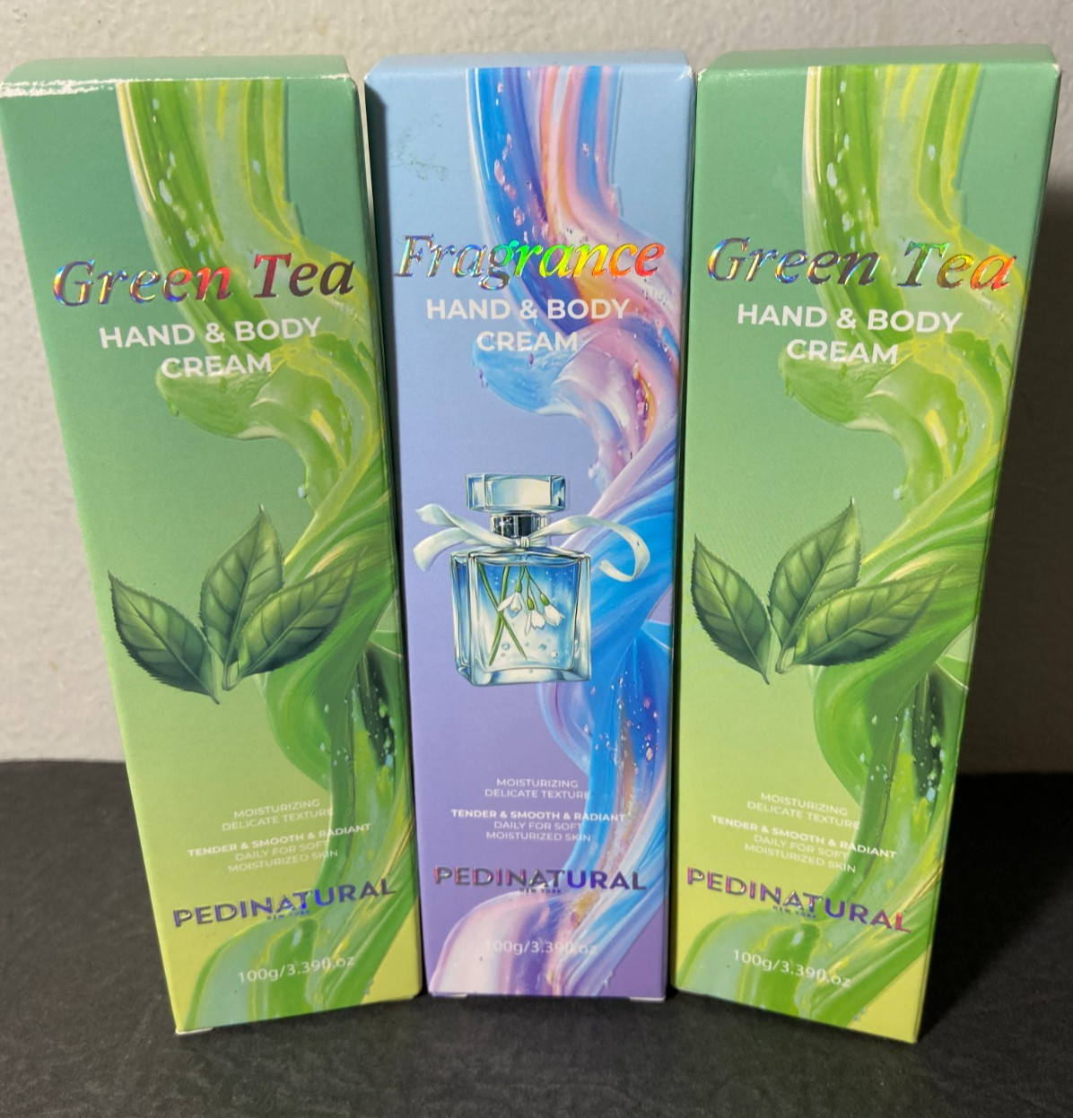 PEDINATURAL Lot 3 Green Tea & Fragrance Hand & Body Cream Moisturizing 3.39oz ea
