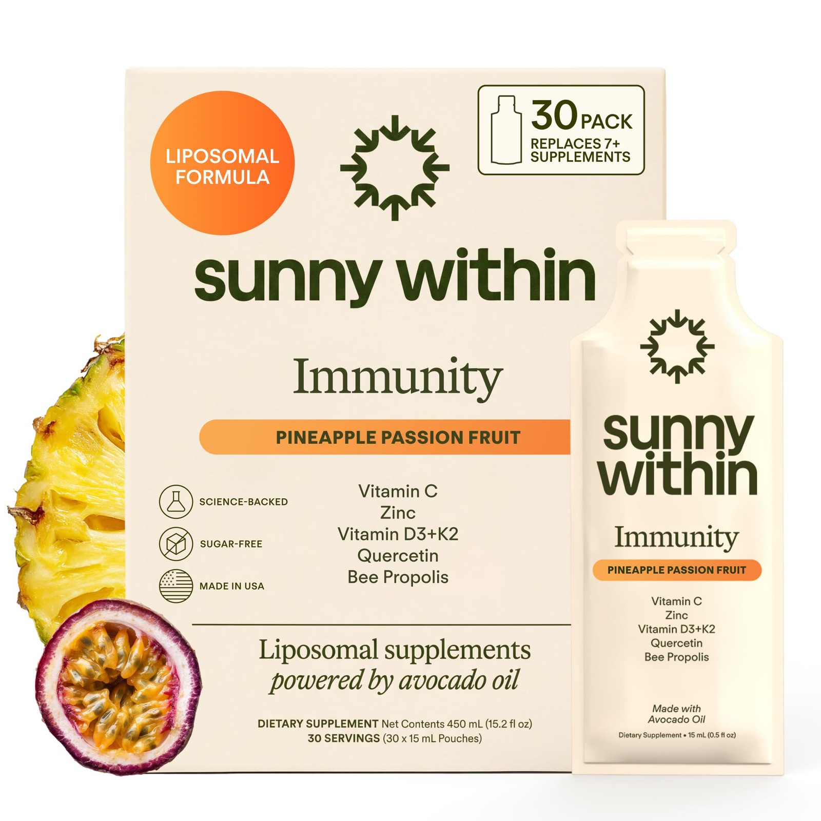 Immunity – 6-in-1 Liposomal Vitamin C Packets, Zinc, D3 + K2, Quercetin, Bee …