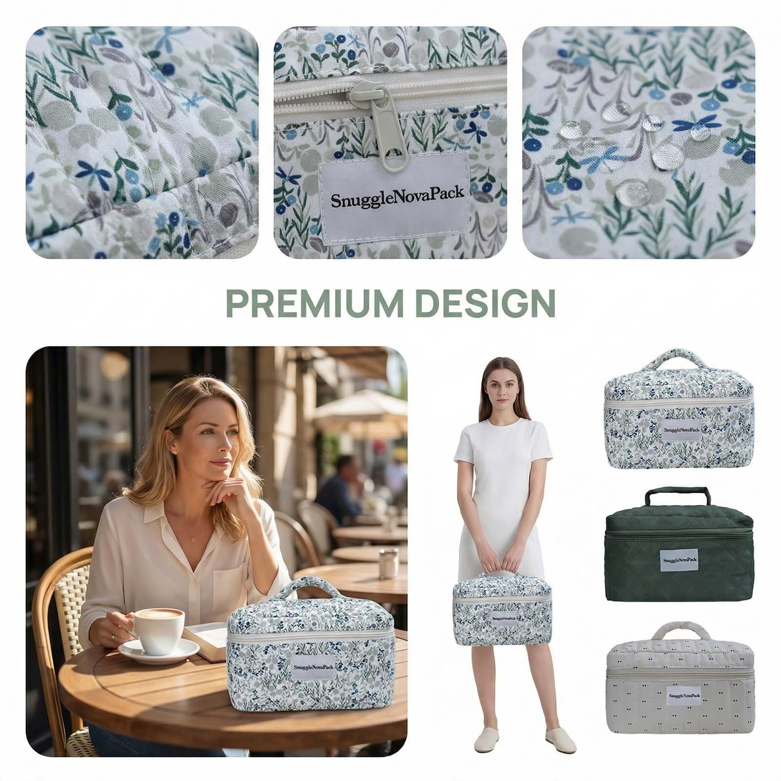 SnuggleNovaPack Water-resistant Cosmetic Bag Blue flower pattern
