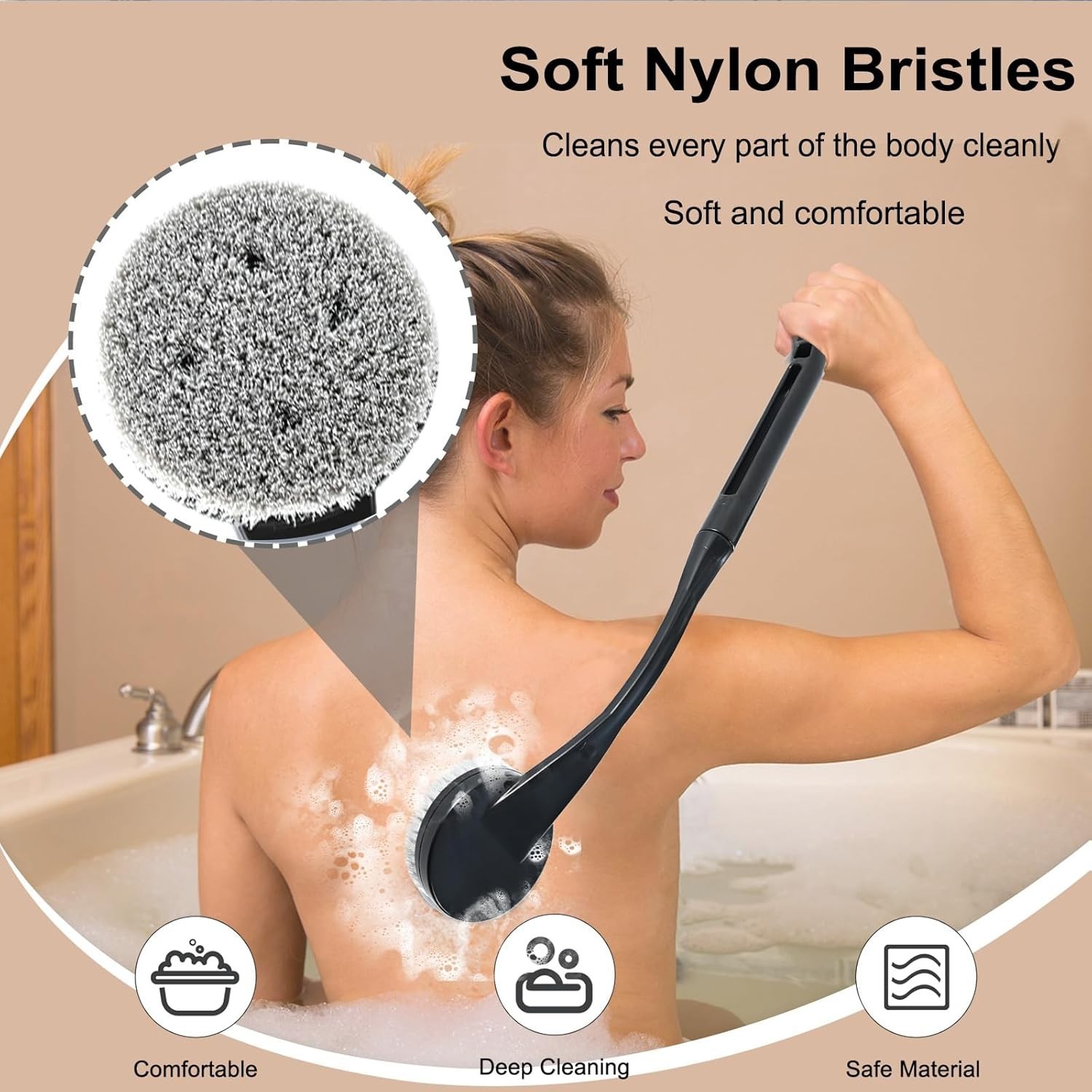 Gobiteli Back Scrubber for Shower 20.5″ Long Handle Body Brush Deep Clean