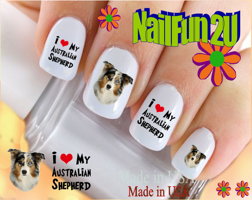 Nail Art 106G DOG BREED Australian Shepherd Love WaterSlide Nail Decal Transfer
