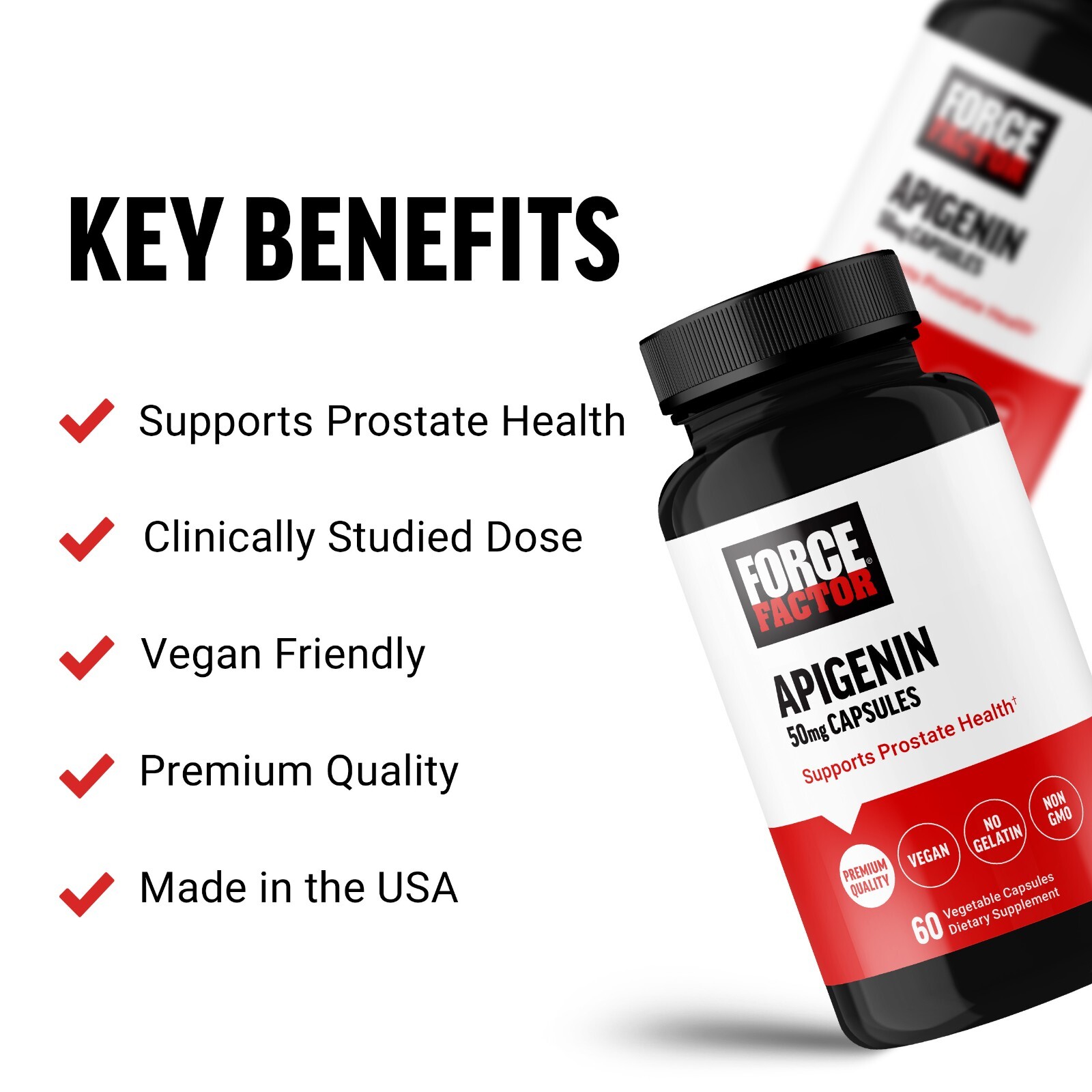 Force Factor Apigenin 50mg, Prostate Support Supplement, 60 Vegetable Capsules