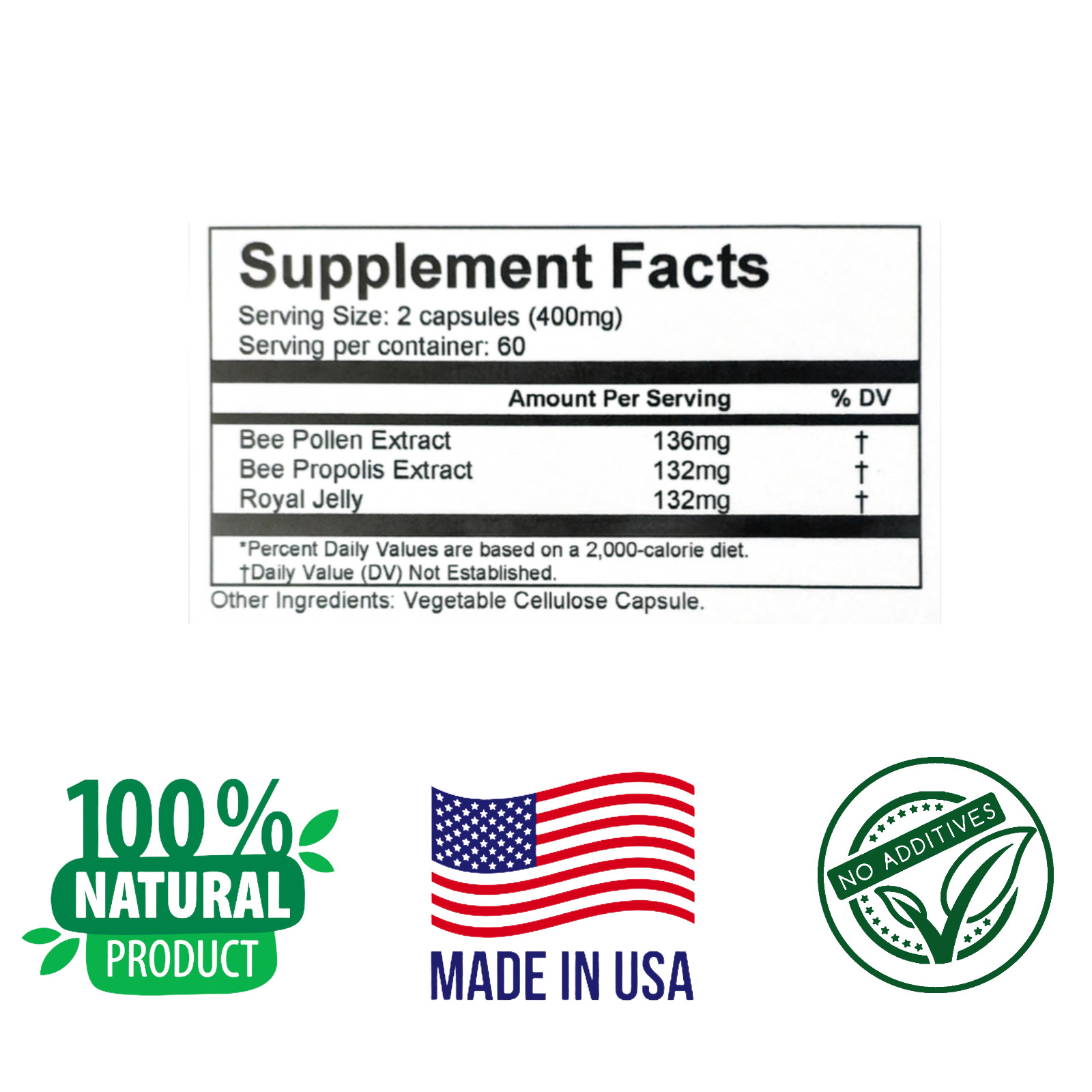 ROYAL JELLY, BEE PROPOLIS, BEE POLLEN 120 capsules Anti-inflammatory antioxidant