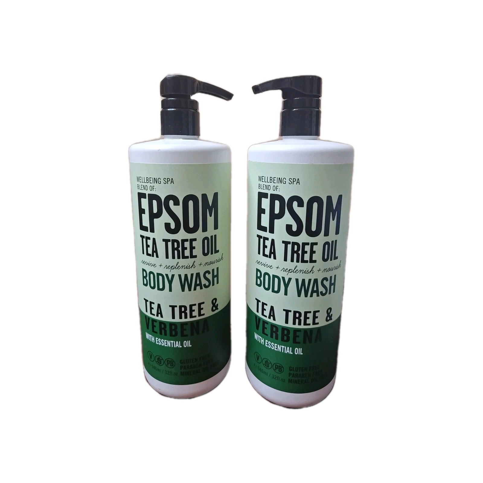 2 WELLBEING SPA EPSOM Tea Tree Oil Revive BODY WASH Gel TEA TREE & VERBENA