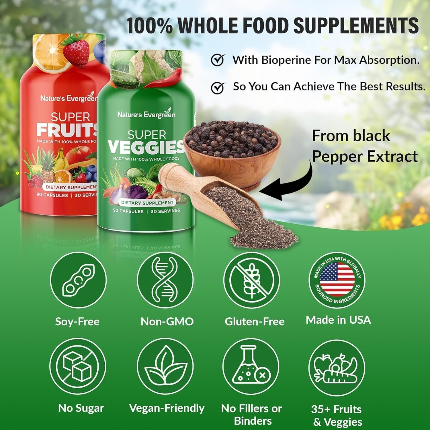 Super Food Fruits and Veggies Suppliment- 90 Fruit and 90 Vegetable Capsules