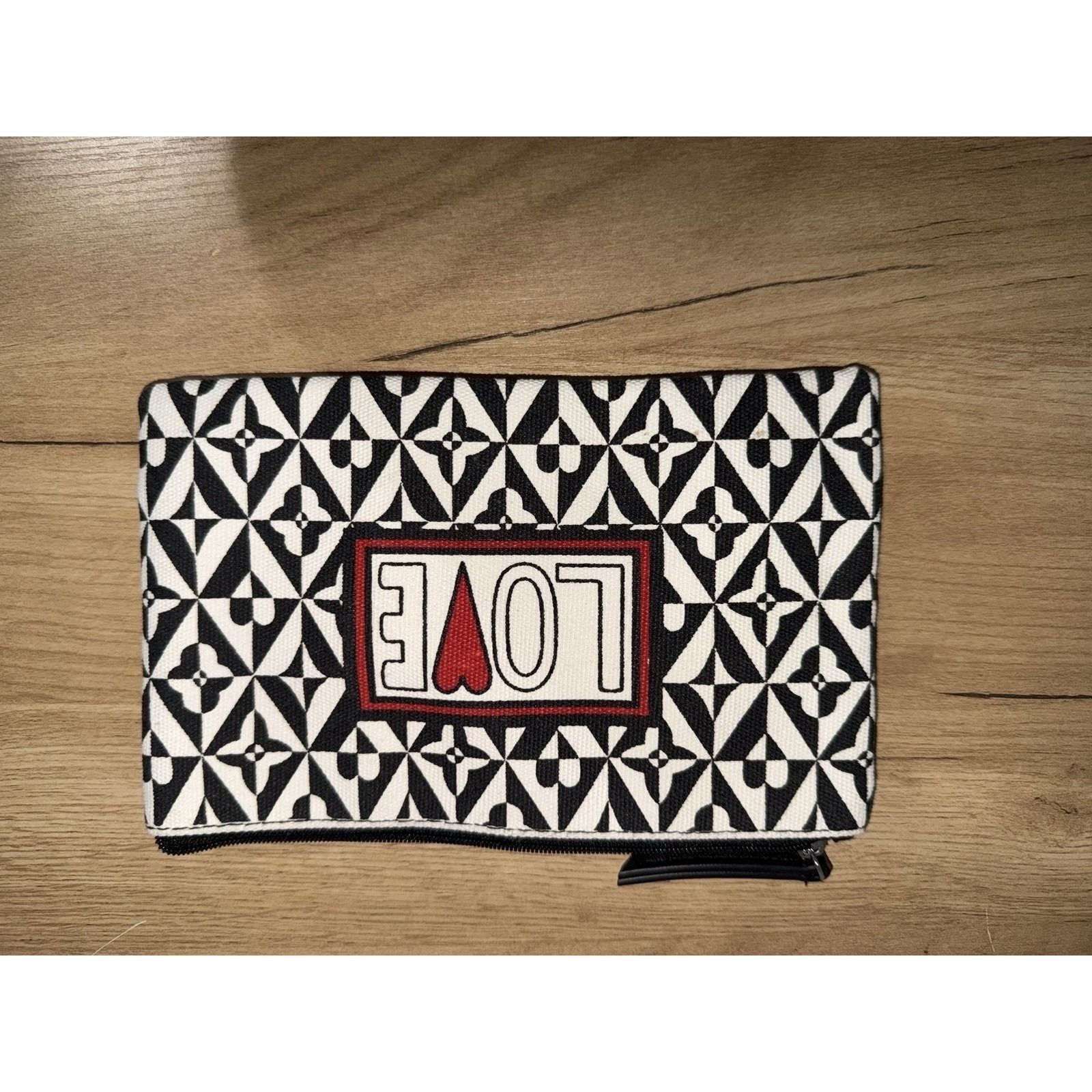 Brighton Canvas Zippered Pouch LOVE Black White Red Makeup Bag or Pencil Case P