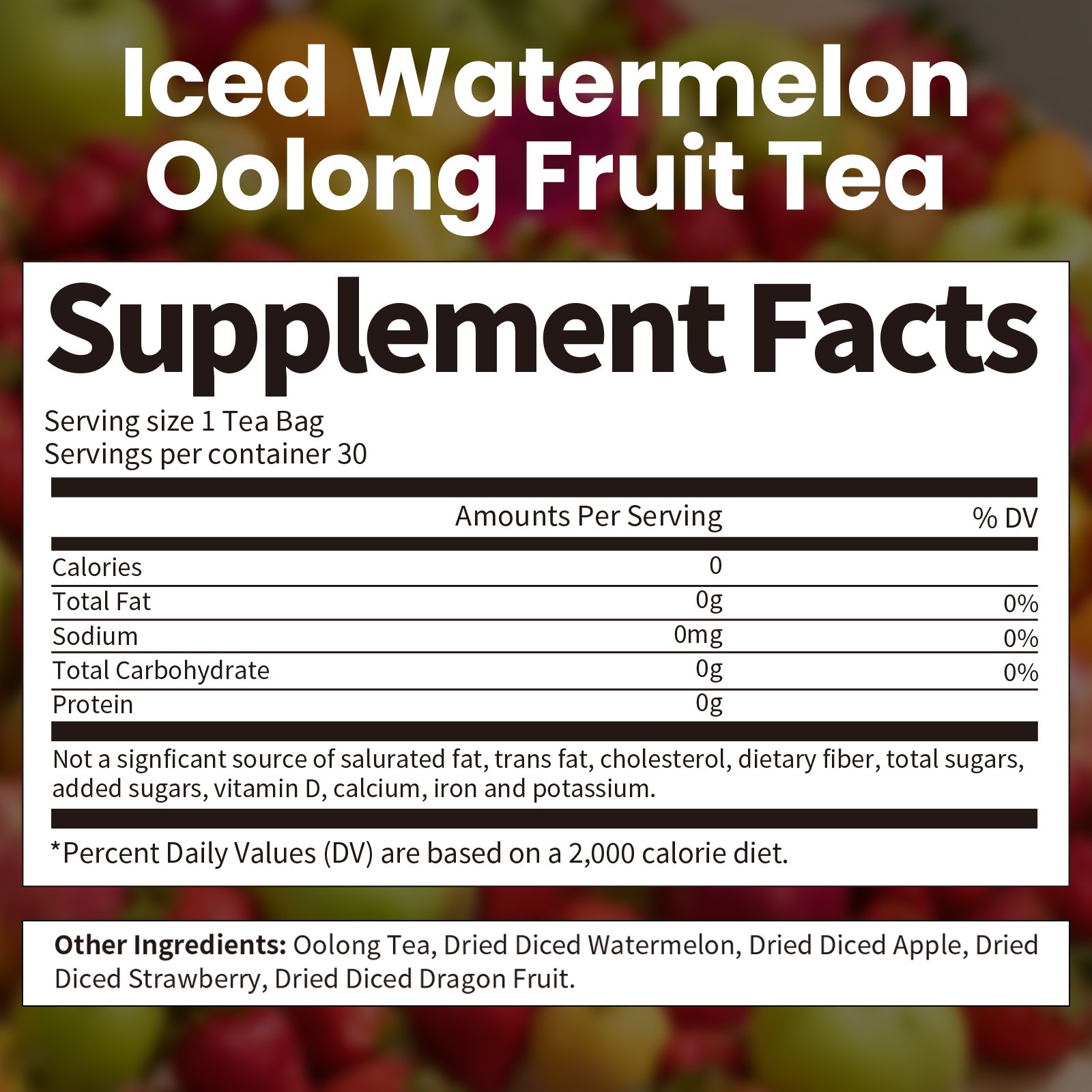 30Pack Oolong Tea Bags Tea &Strawberry,Watermelon, Apple Dragon Fruit