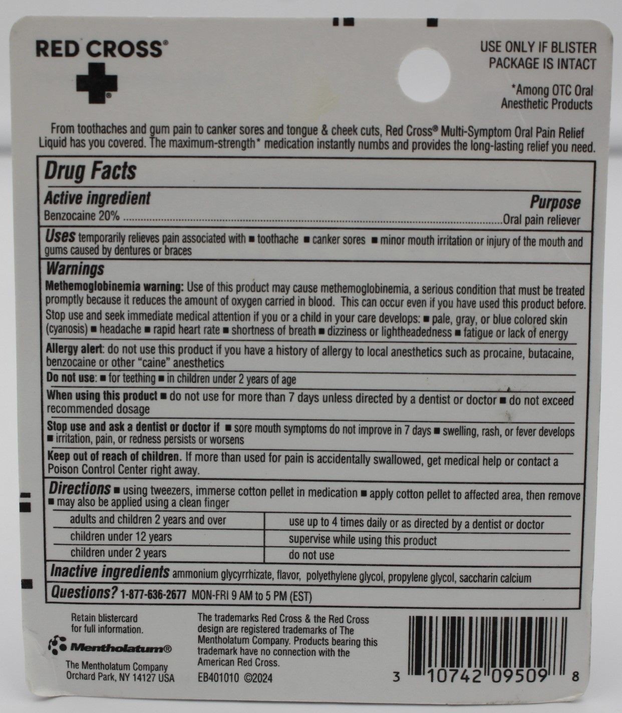 Red Cross Multi Symptom Oral Pain Relief Liquid Kit Benzocaine 20% NEW Sealed