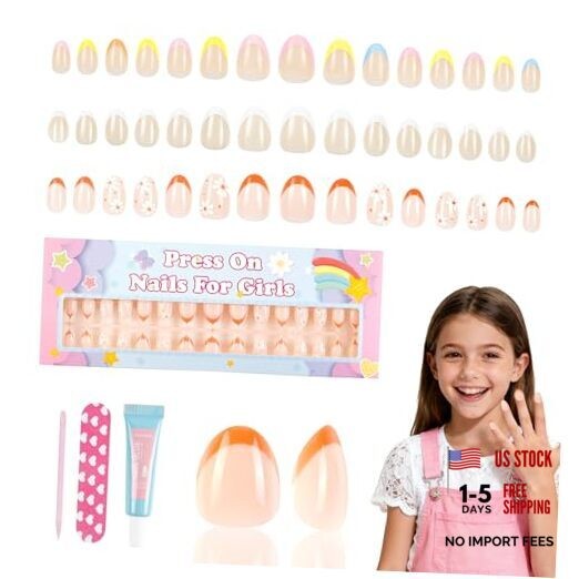 90 Pieces Press on Nails for Kids, 3 Pack Nails for Kids French Floral