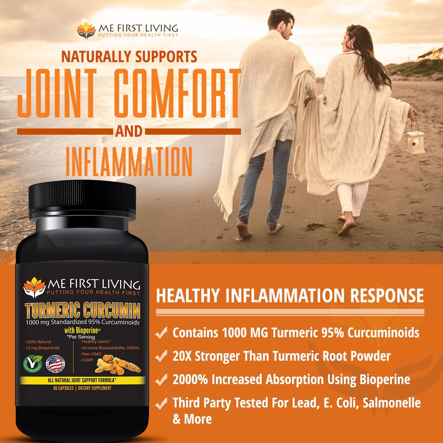 3 Bottles – Me First Living Turmeric Extract 95% Curcuminoids 1000mg + Bioperine
