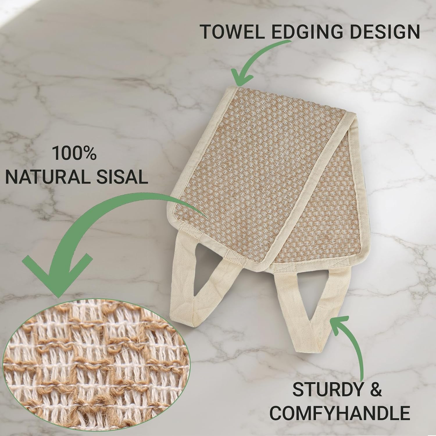 Back Scrubber for Shower with Handles | Natural Jute Body Exfoliator, Long Recta