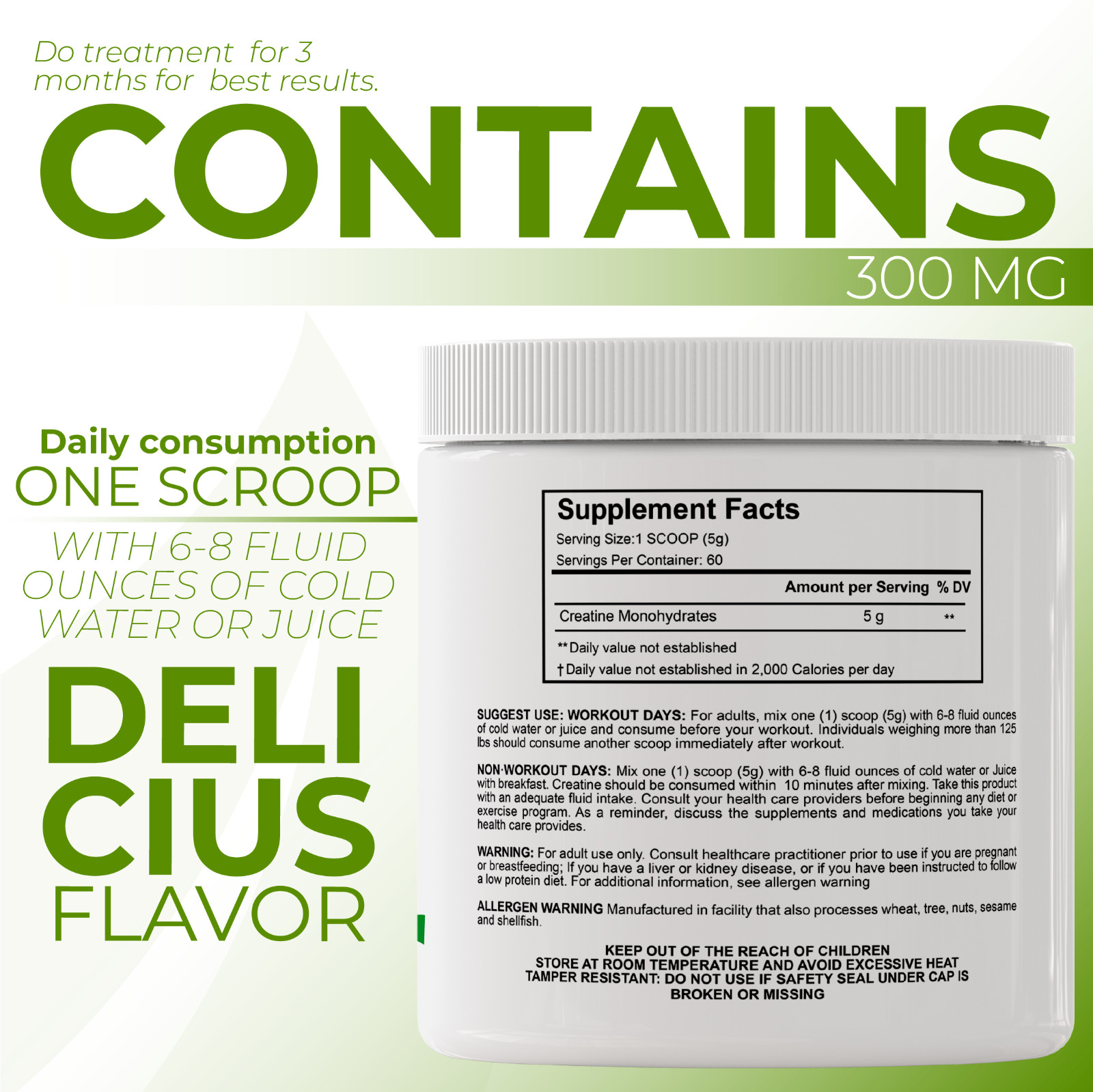 CREATINE Monohydrate Powder – Muscle Development, Enhanced Strength – 60 Serving