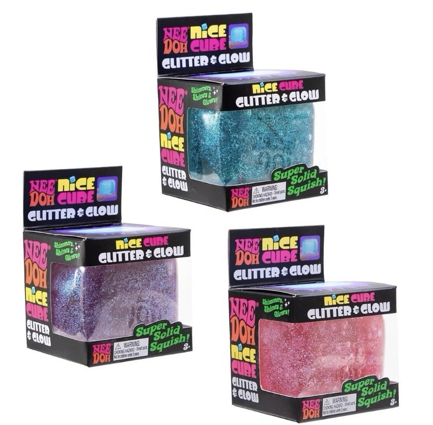 NeeDoh Nice Cube Gel Fidget Toy 2in Multicolor Glitter Glow in the Dark