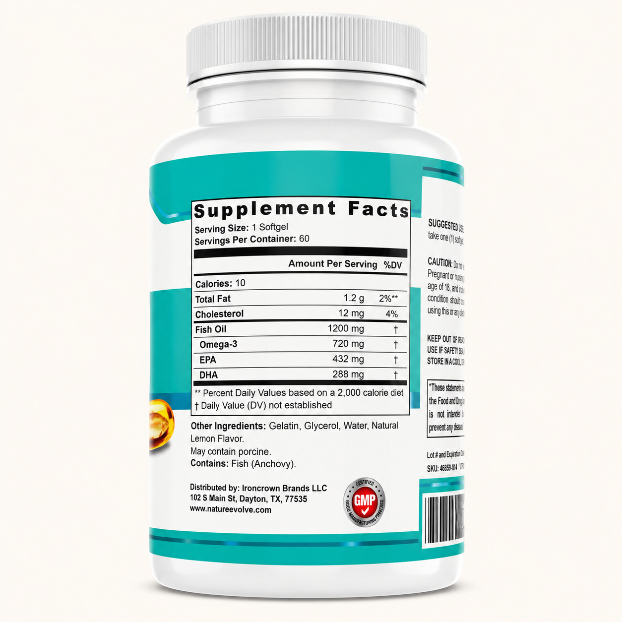 Nature Evolve Premium Omega 3 Fish Oil 1200mg | 720mg Omega-3 | 60 Softgels