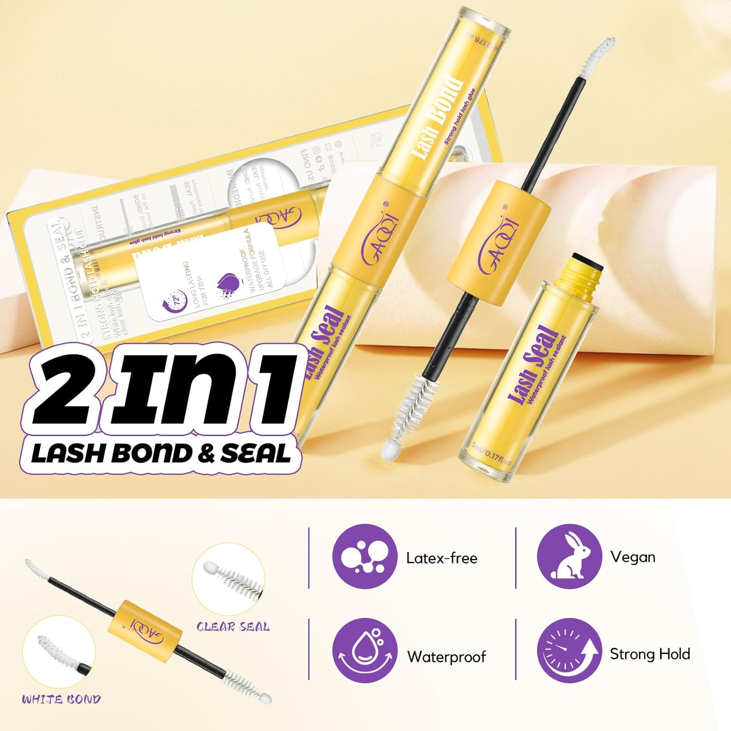 GAQQI Lash Bond and Seal Waterproof, Lash Cluster Glue Strong Hold for 72H+, Whi