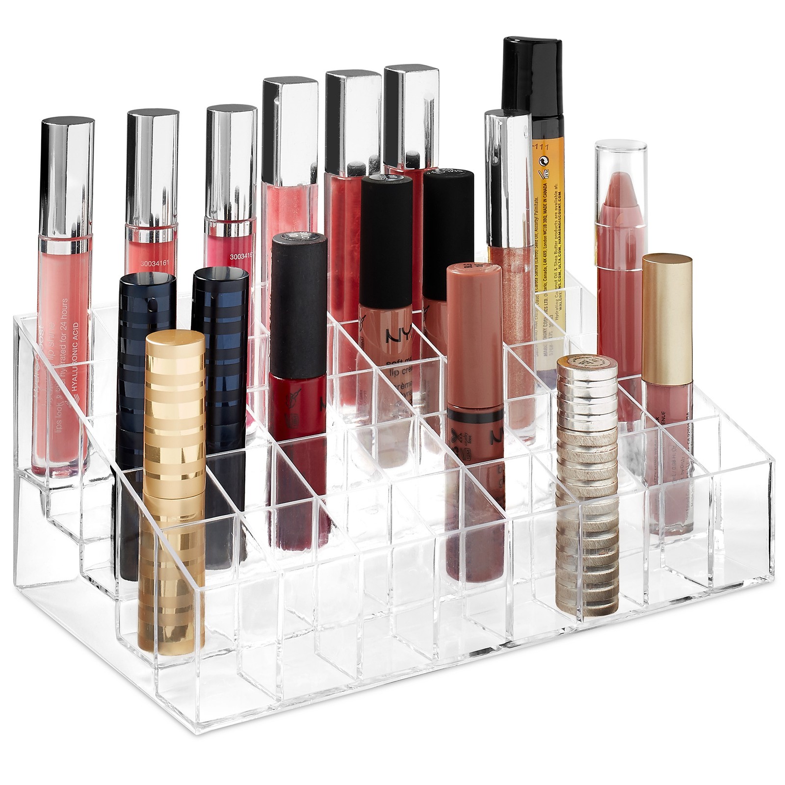 Acrylic Lipstick Organizer Stand – 40 Slot Cosmetic Display Makeup Case – Clear