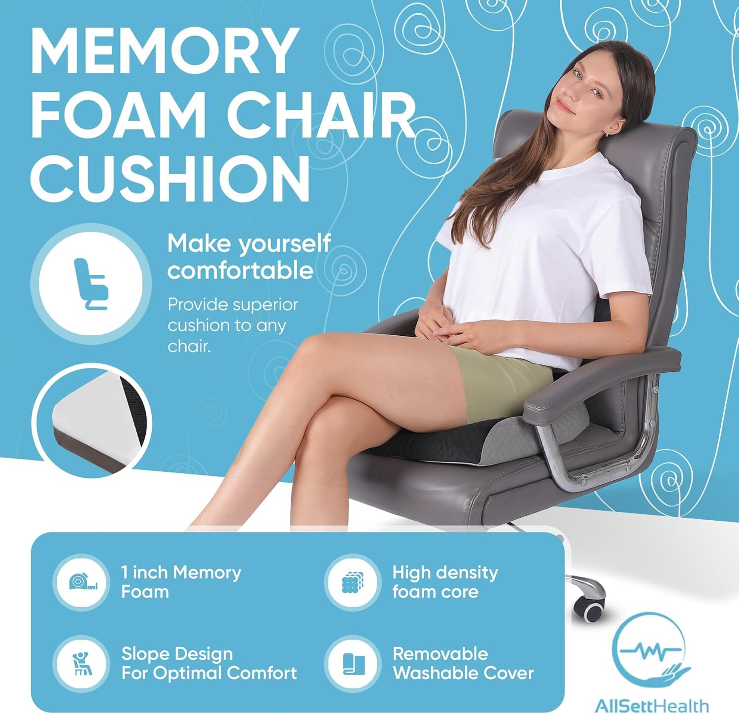 Large Seat Cushion (19” X 17” X 3”) Memory Foam for Office Chair, Wheelchair Cus