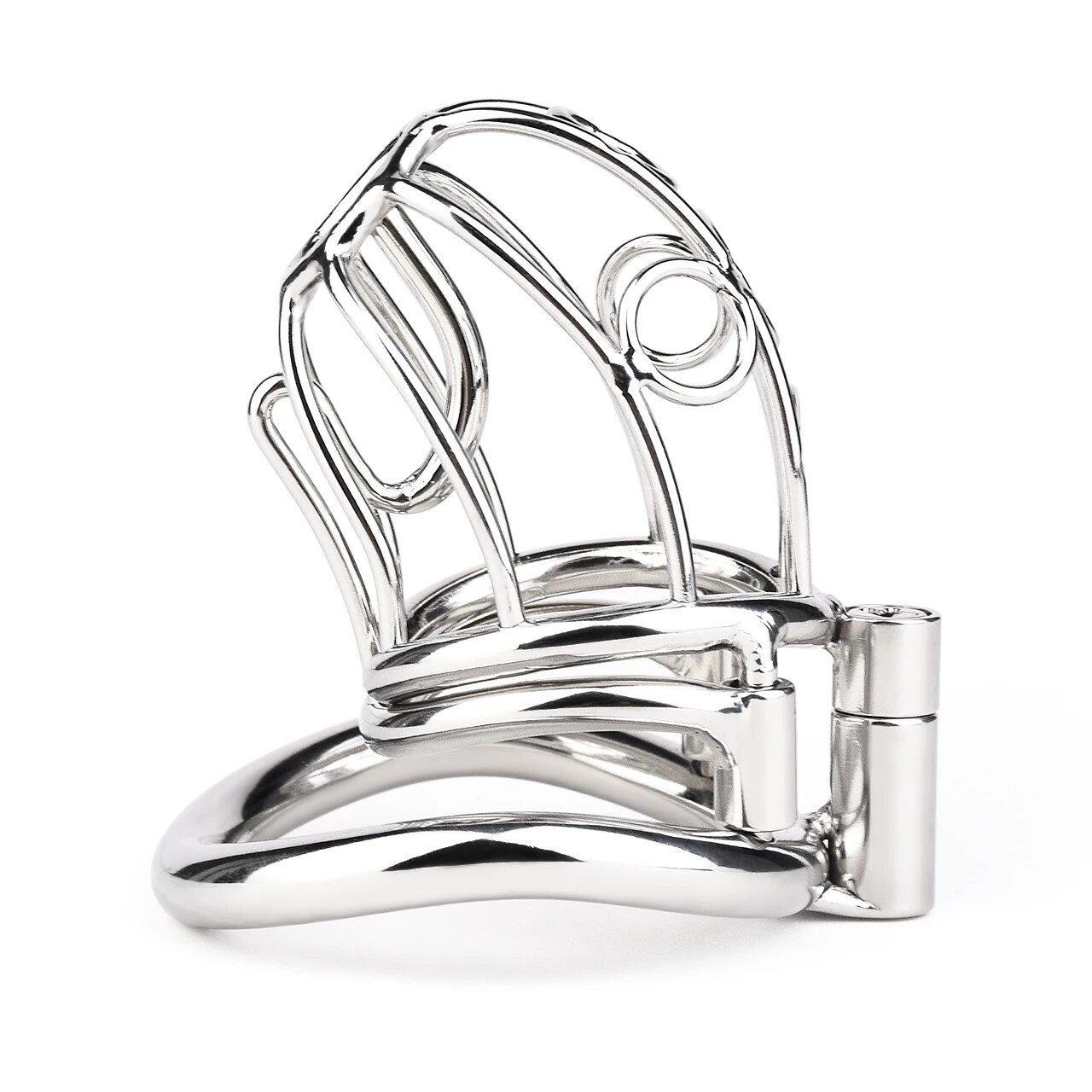 Metal PA Chastity Cage Men with PA Steel Penetration Curved Ring Chastity Device