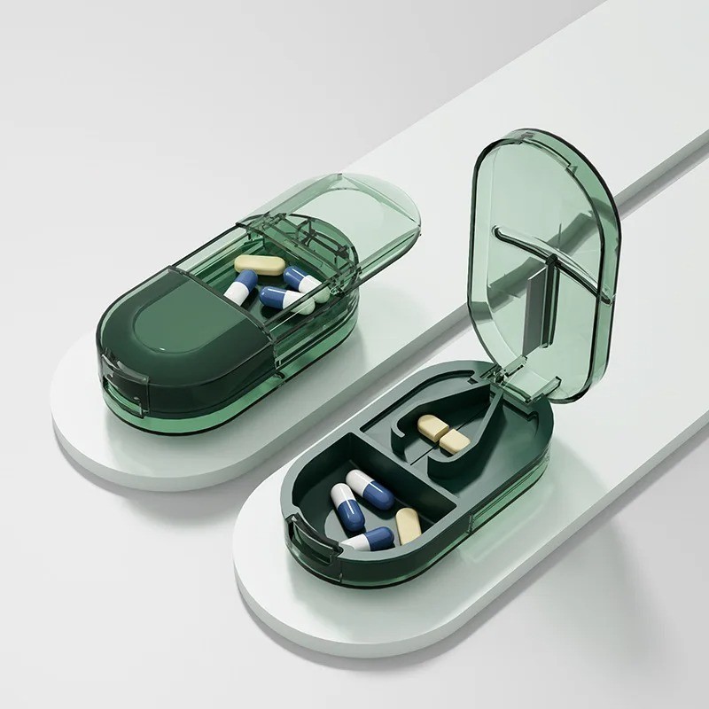 New PILL CUTTER Splitter Half Storage Compartment Box Medicine Tablet Holder.