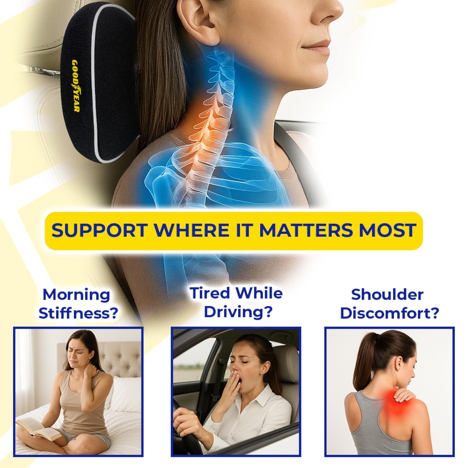Car Neck Pillow 7.25″ X 12.25″ X 4.25″ Soft Memory Foam Headrest – Pain Relief