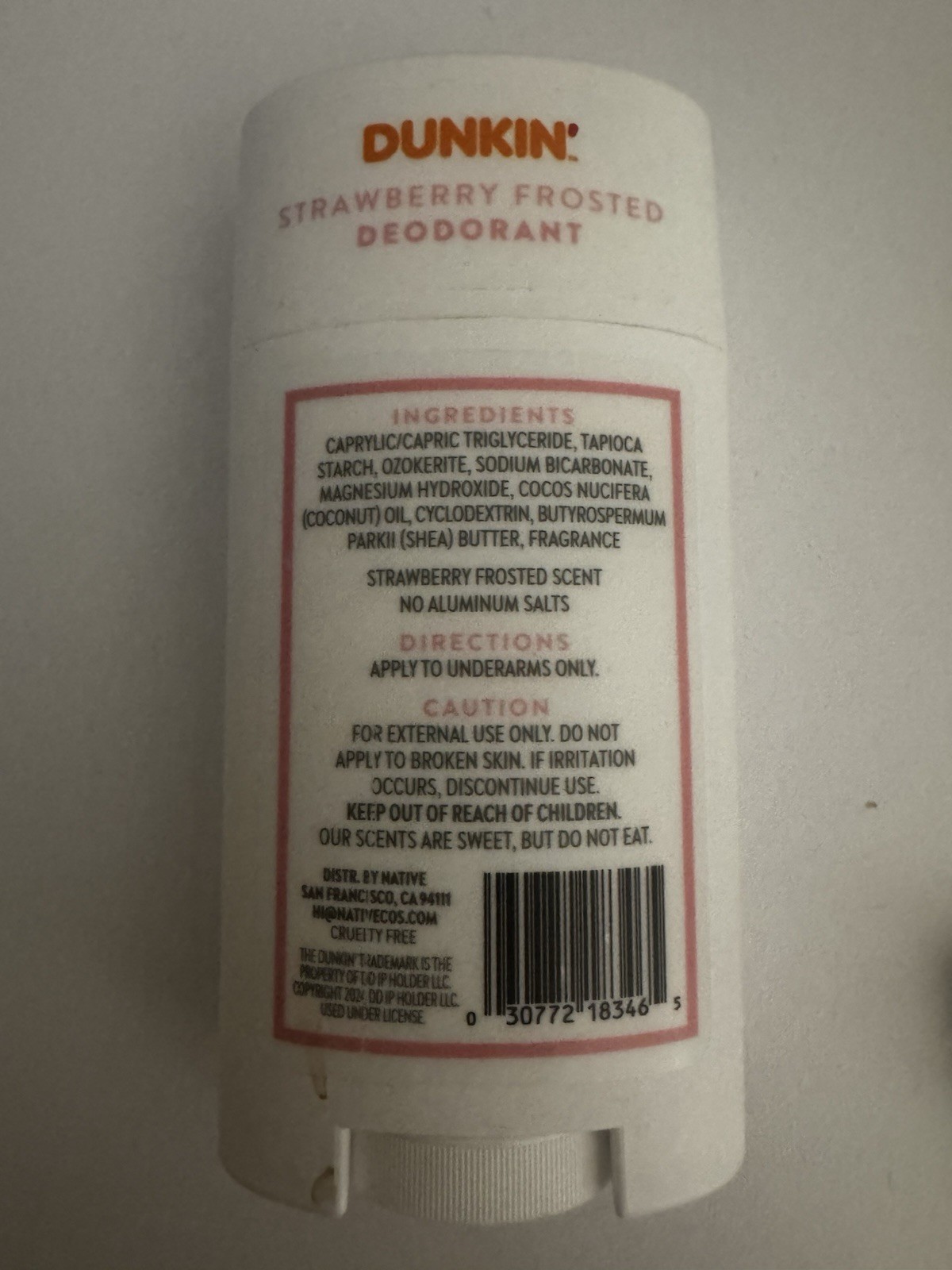 Native Dunkin’ Strawberry Frosted Deodorant Stick, Aluminum-Free 2.65 oz 2 pack