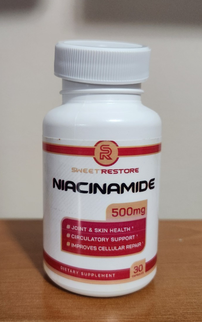 Sweet Restore Niacinamide Supplement 500mg 30 ct. per bottle exp. 10/2027