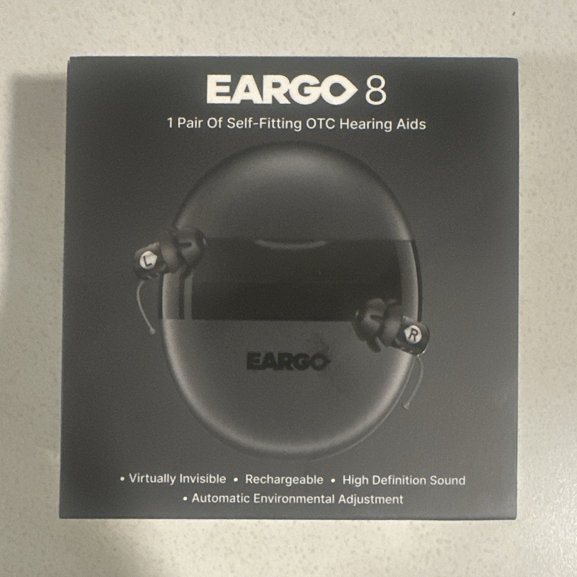 Eargo 8 CIC Self-Fitting OTC Hearing Aids, Rechargeable w/ Portable Charger