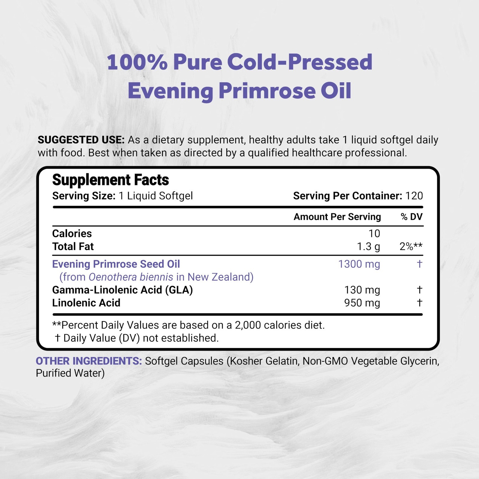 Evening Primrose Oil 1300mg – Non-GMO, Gluten Free, 120 Softgels, Natural Health