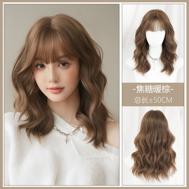 Layered Long Curly Synthetic Wig Premium Matte Fiber Rose Net Full Head