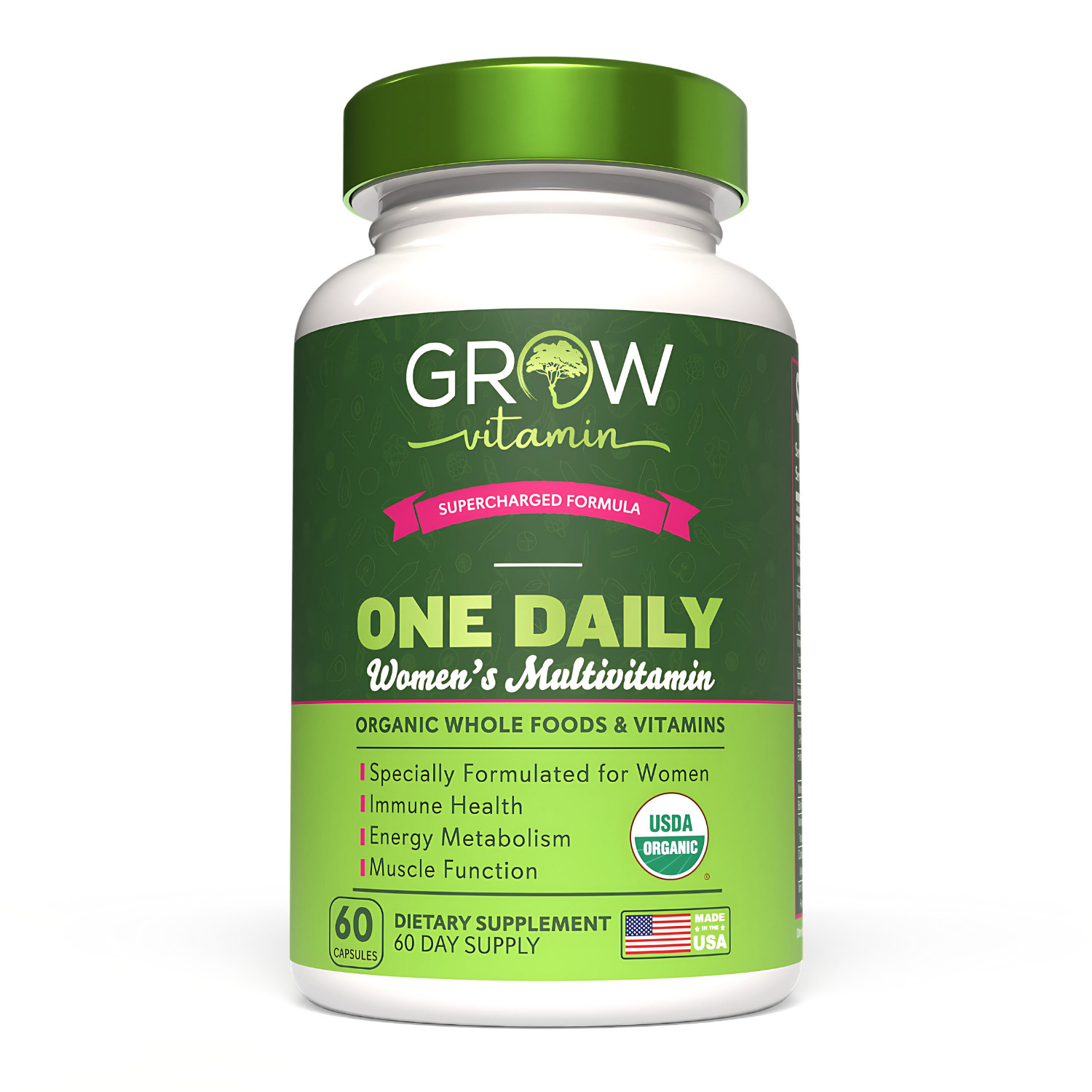 Grow Vitamin One Daily Multivitamin for Women , Organic Whole Foods – 60 Days
