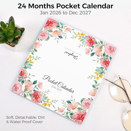 Pocket Calendar 2026-2027 for Purse, 2026-2027 Pocket Planner 24 Months Floral