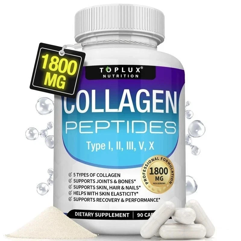 Toplux 5-Type Collagen Peptides 1800mg 90 Caps for Skin Joint Health