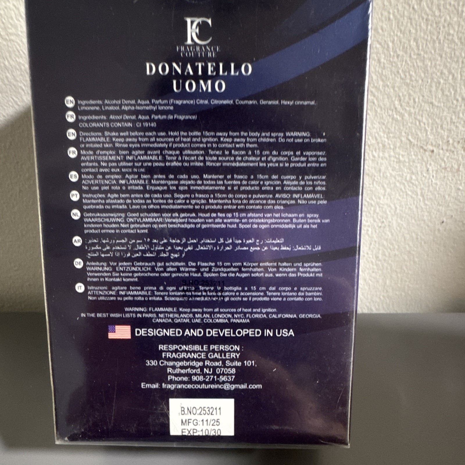 Fragrance Gallery Donatello Uomo for Men Eau de Parfum Spray 3.4 fl oz