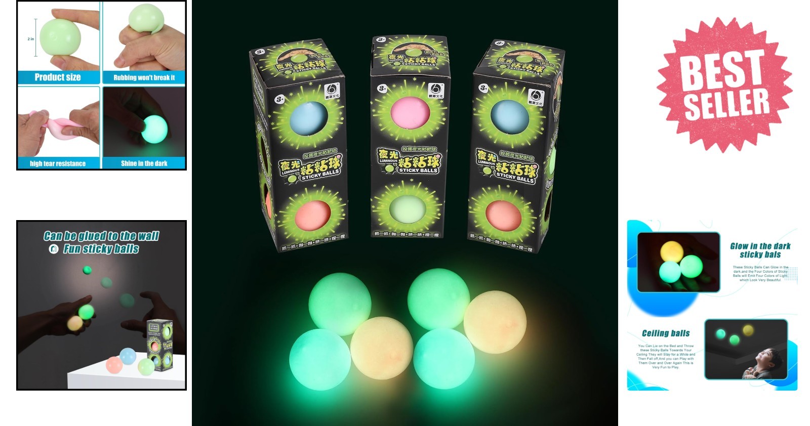 2.4in Dream Balls – Fun Glow in the Dark Ceiling Sticky Toys for Stress Relief